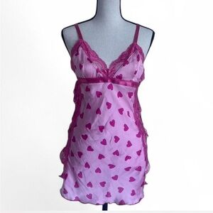 Shirley of Hollywood Pink Heart-Patterned Lace Chemise